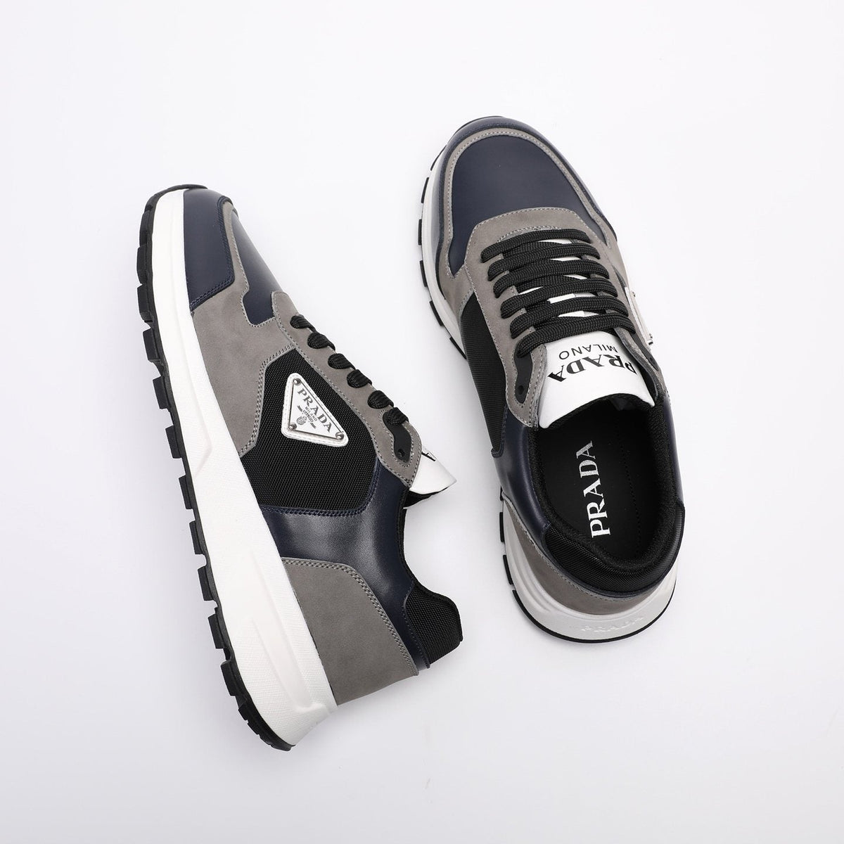 Prada Navy and Gray Paneled Sneakers — front