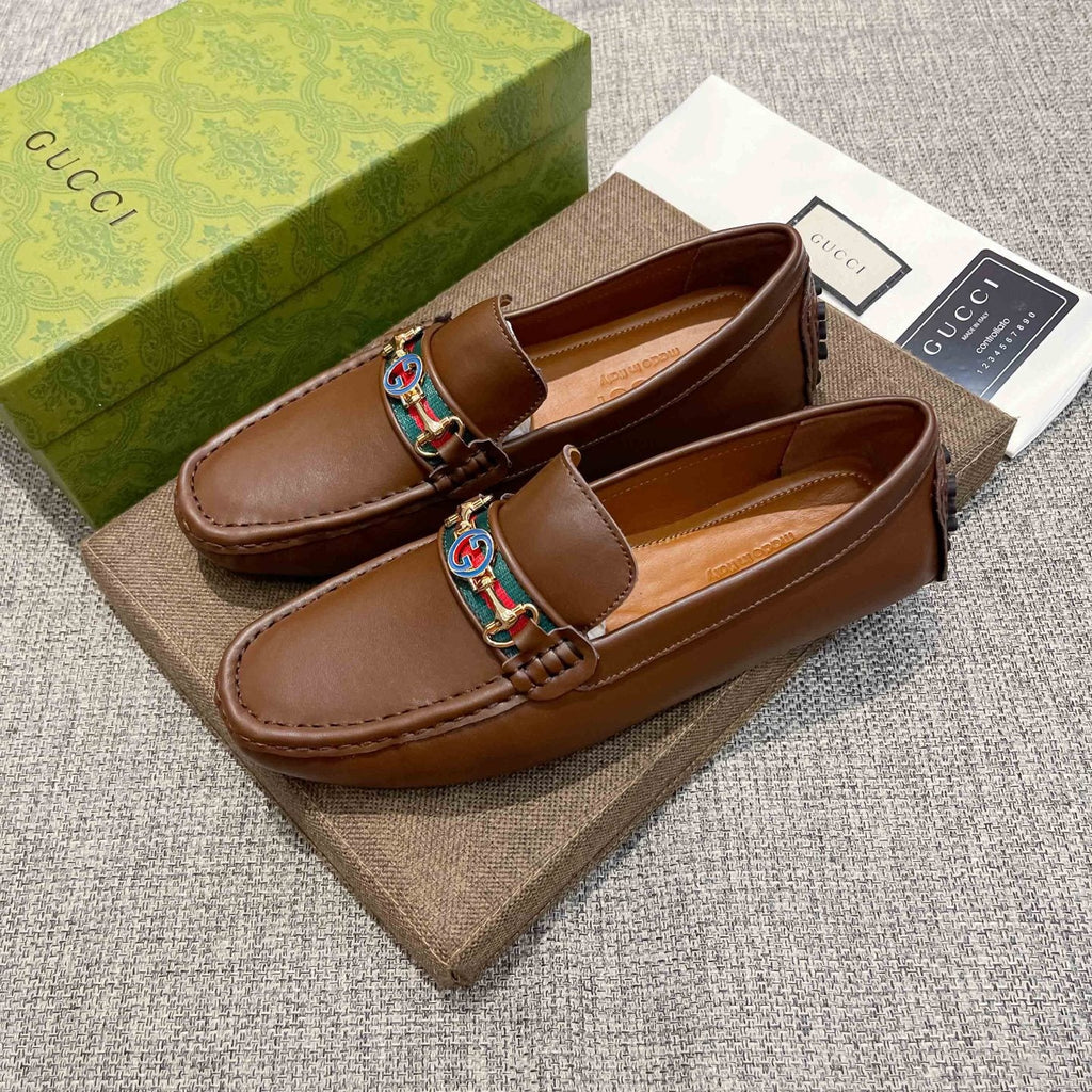 Gucci Brown Metal Hardware Loafers — front