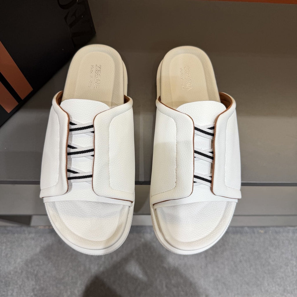 ZEGNA White Striped Slide Sandals — hero