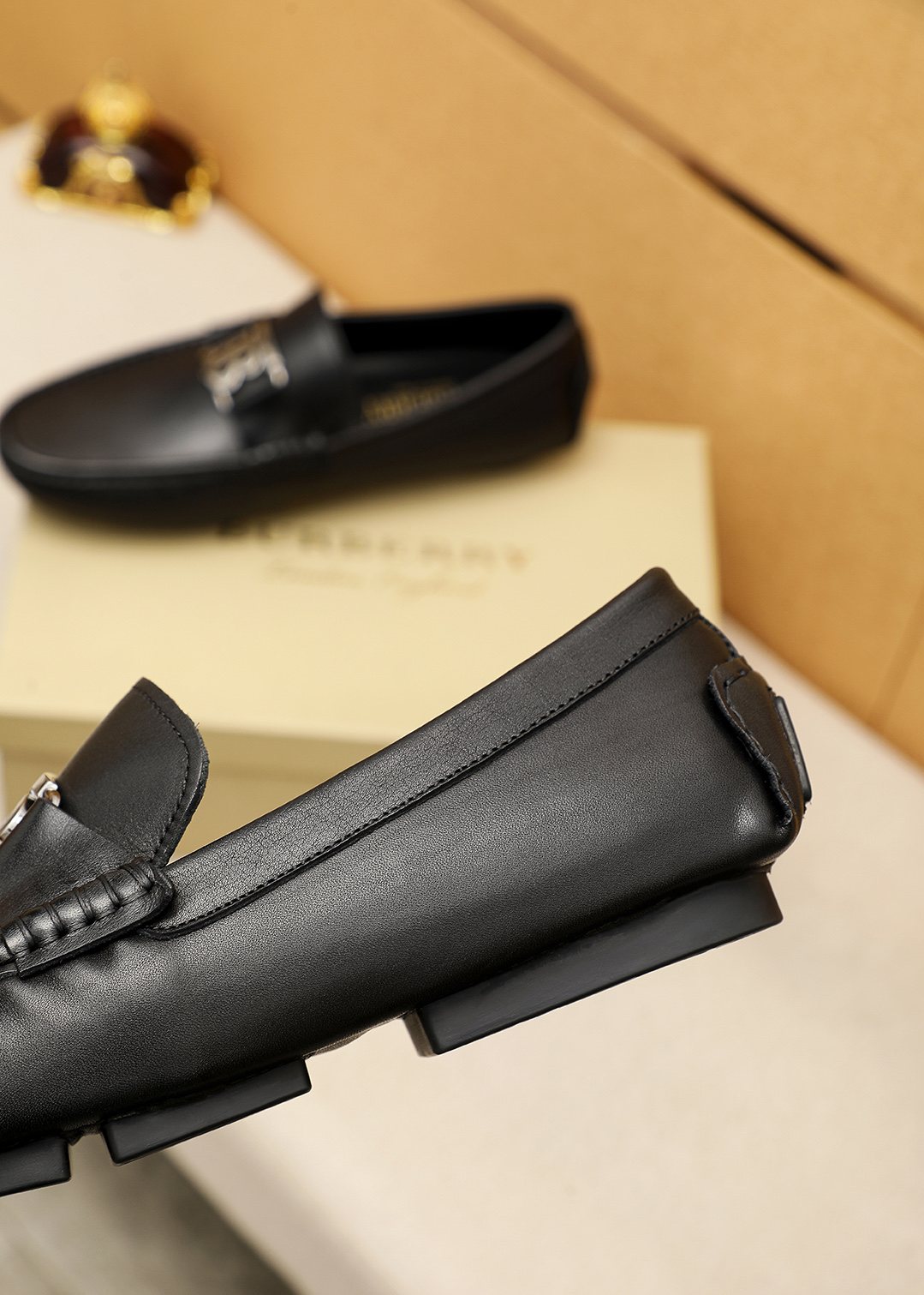 Burberry Black Metal Monogram Loafers — detail
