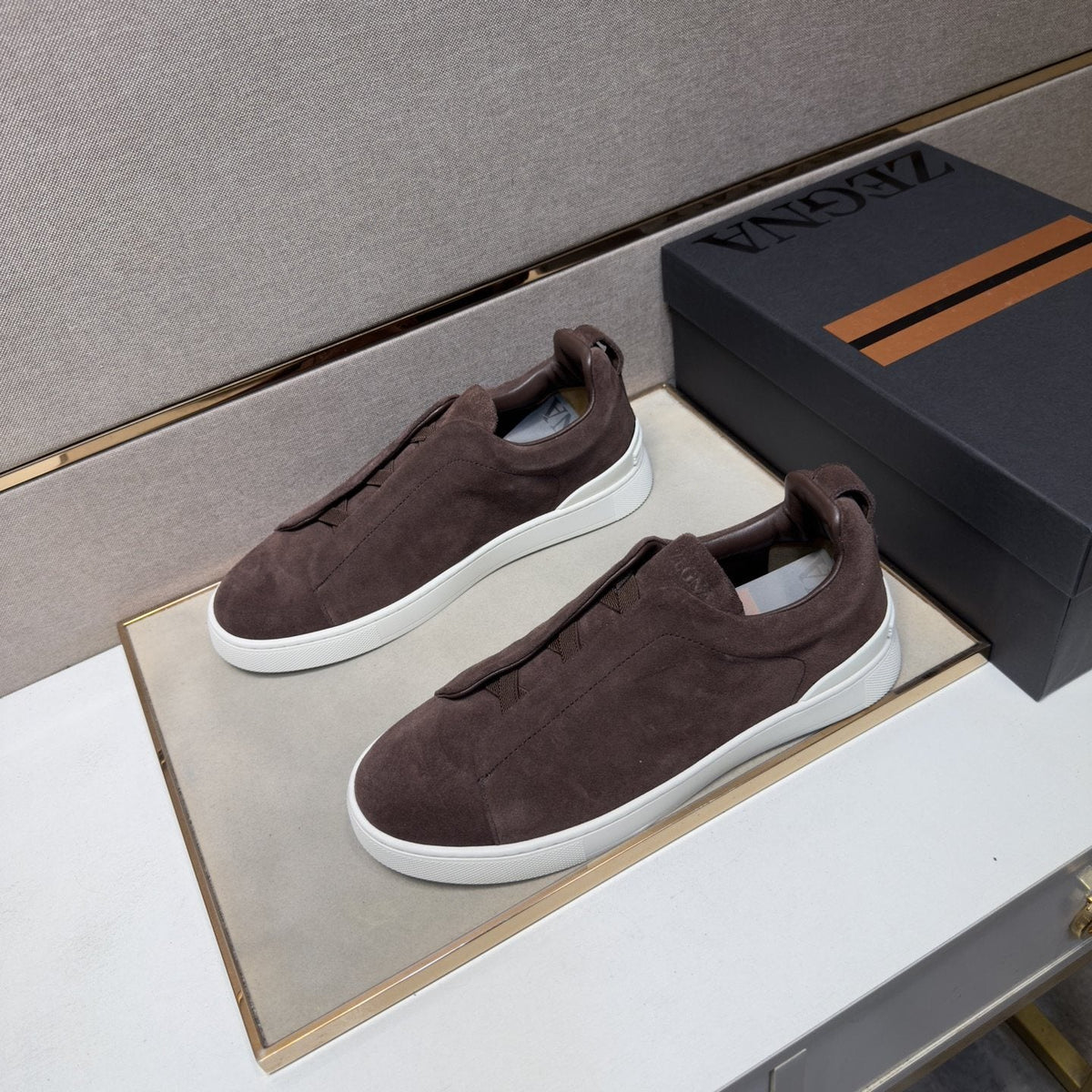 Zegna Black Textured Slip-On Sneakers — front