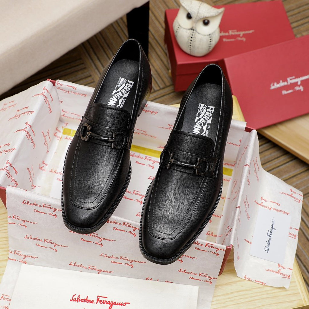 Salvatore Ferragamo Black Buckle Loafers — front