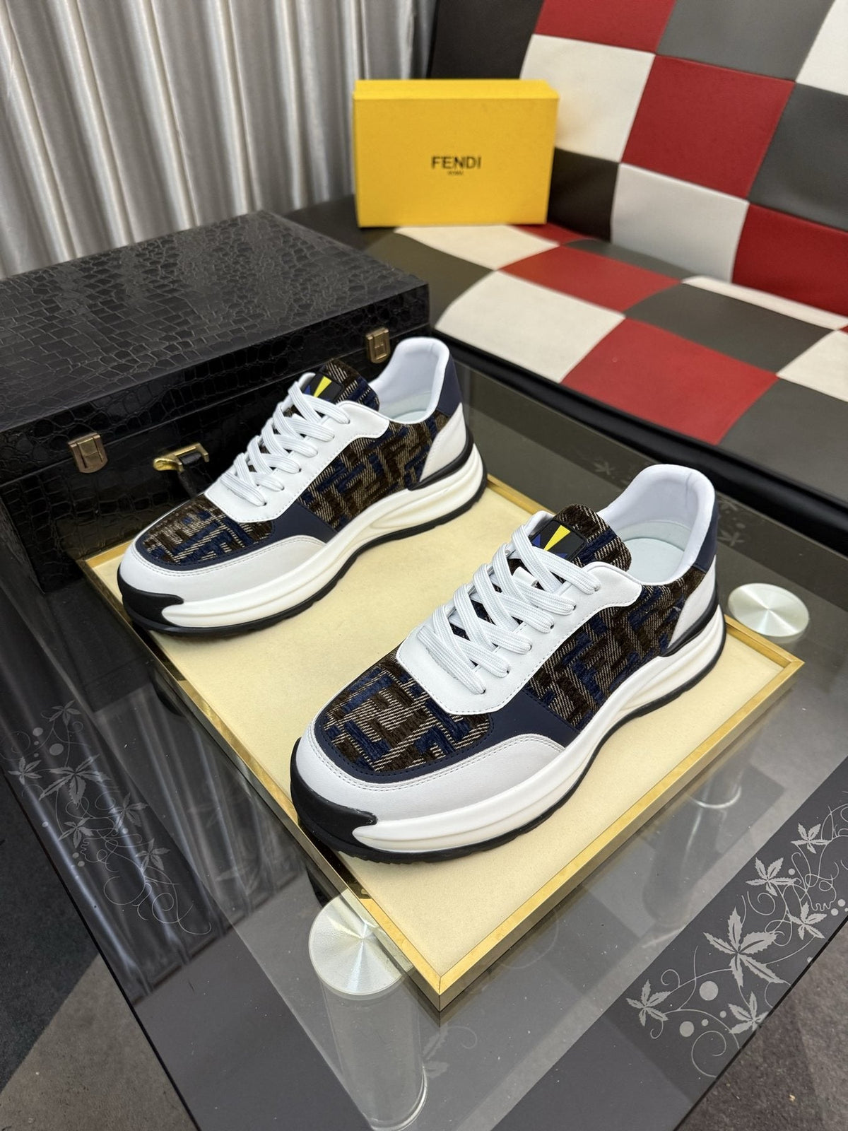 Fendi Men's Patterned Panel Sneakers — front