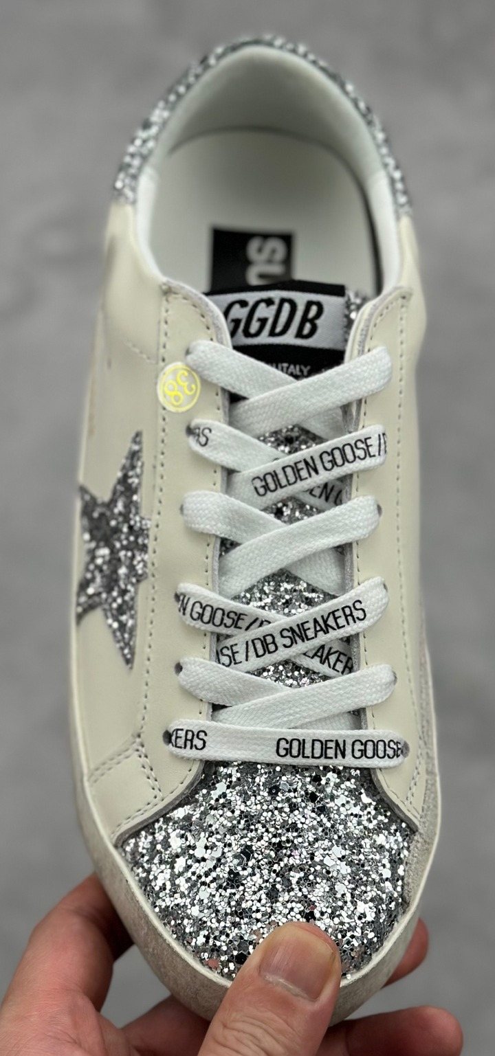 Golden Goose Silver Glitter Low-Top Sneakers — front