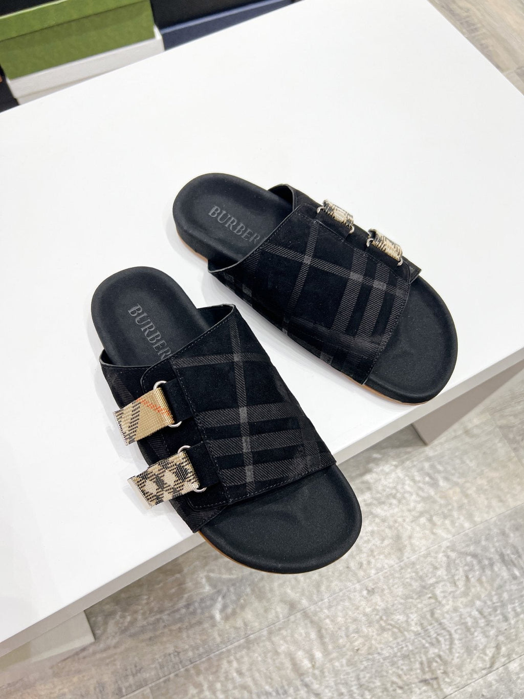 Burberry Check Buckle Slide Sandals — front