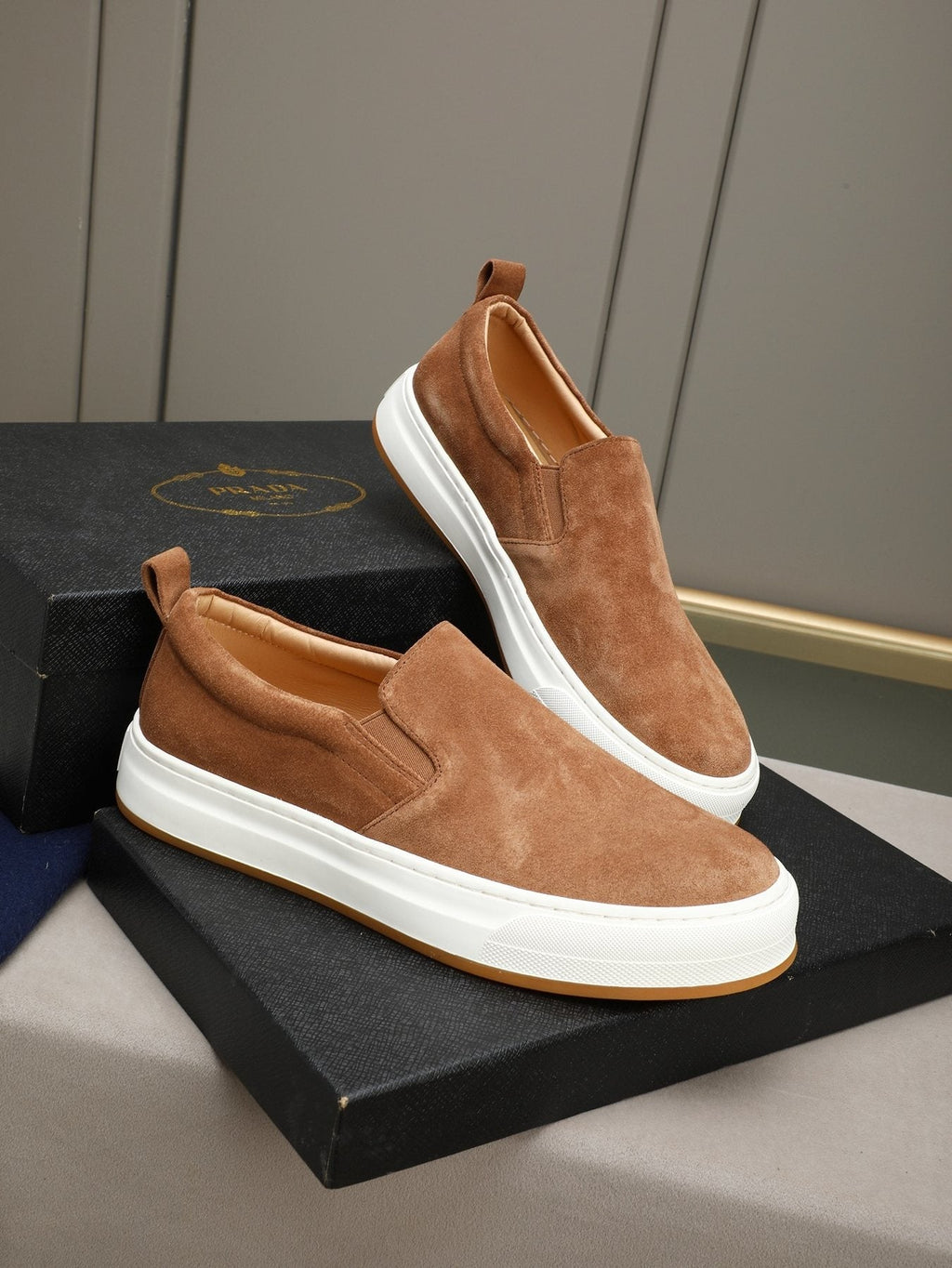 Prada Leather Slip-On Sneakers — front