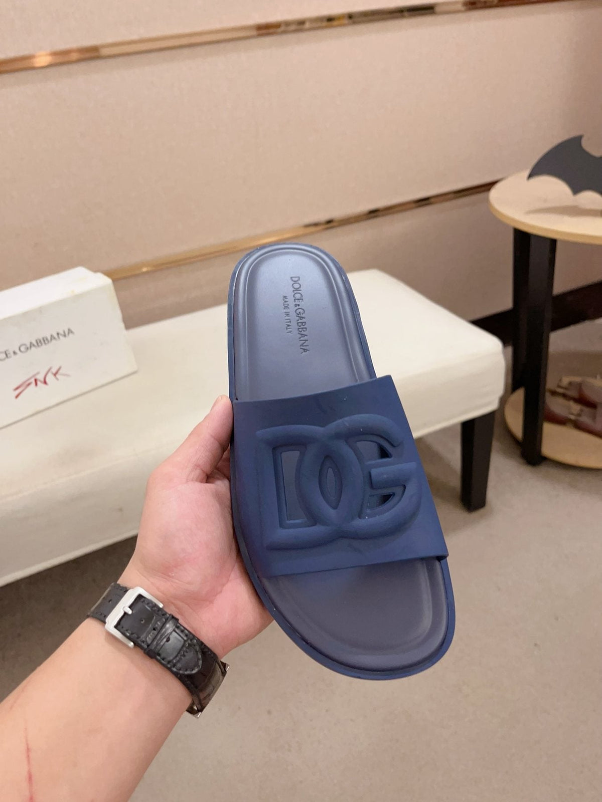 Dolce & Gabbana Raised Logo Slide Sandals — front